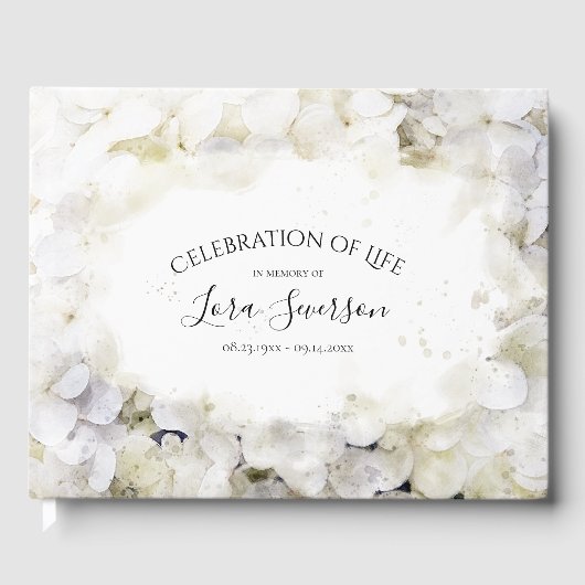 White Hydrangeas Celebration of Life Memorial Gastenboek (Voorkant)