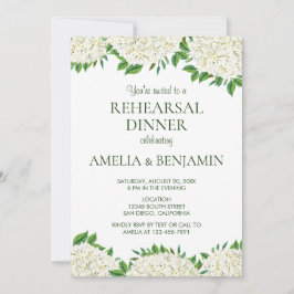 White Hydrangeas Elegant Wedding Rehearsal Dinner Kaart
