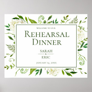 White Hydrangeas Floral Rehearings Dinner Sign Poster