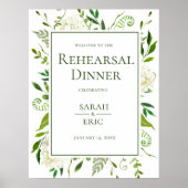 White Hydrangeas Floral Rehearings Dinner Sign Poster (Voorkant)