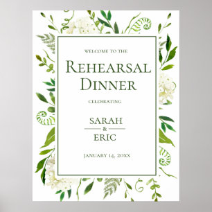 White Hydrangeas Floral Rehearings Dinner Sign Poster