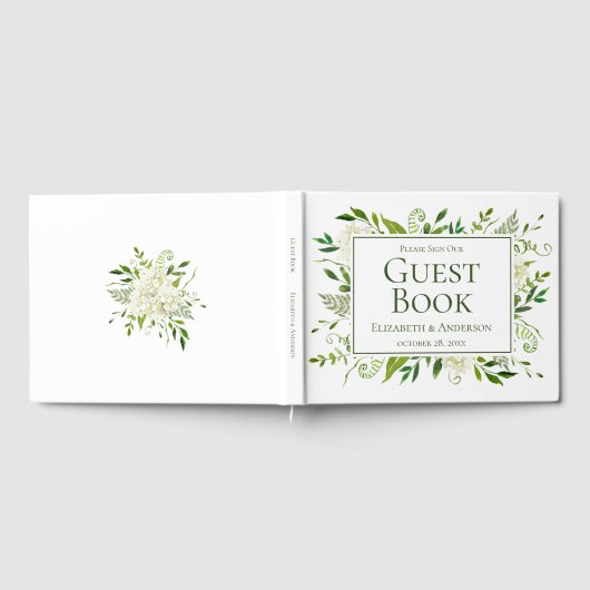 White Hydrangeas Floral Waterverf Wedding Gastenboek (Volledig)