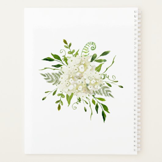 White Hydrangeas Floral Waterverf Wedding Planner (Achterkant)