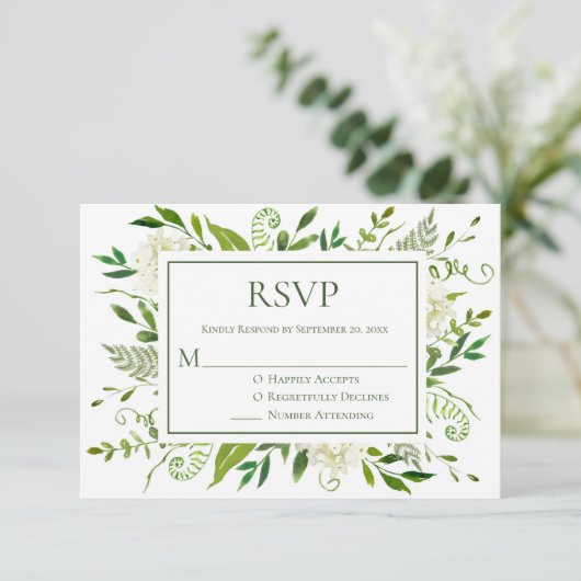 White Hydrangeas Floral Waterverf Wedding RSVP (Staand voorkant)