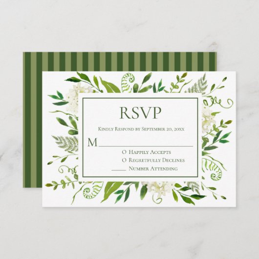 White Hydrangeas Floral Waterverf Wedding RSVP (Voorkant / Achterkant)