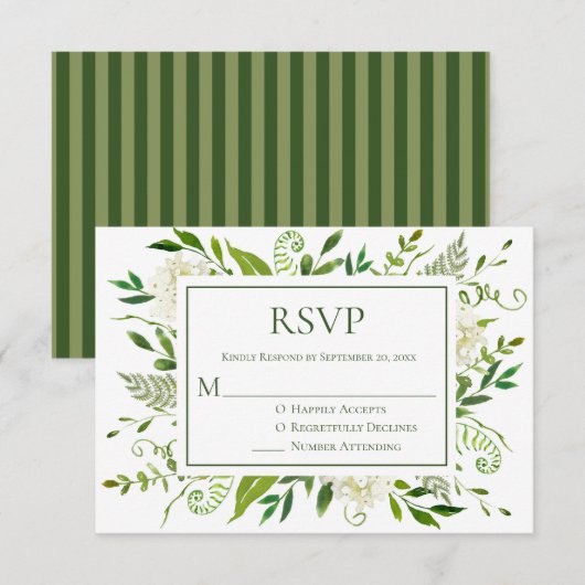 White Hydrangeas Floral Waterverf Wedding RSVP Kaartje (Voorkant / Achterkant)