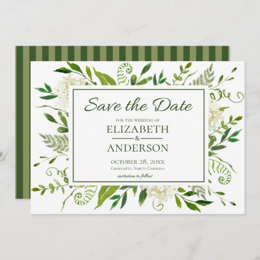 White Hydrangeas Floral Waterverf Wedding Save The Date (Voorkant / Achterkant)