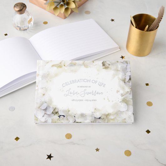 White Hydrangeas Waterverf Celebration of Life Gastenboek (Voorkant open)