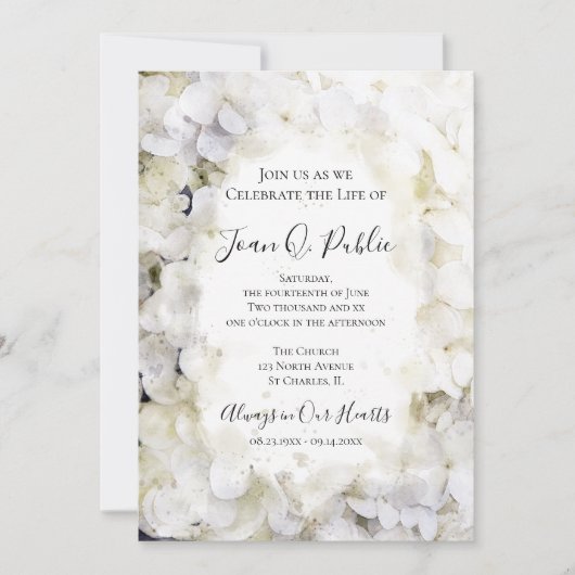 White Hydrangeas Waterverf Celebration of Life Kaart (Voorkant)