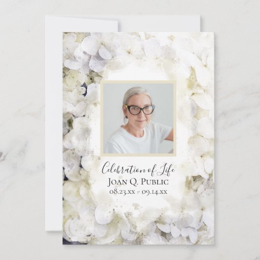 White Hydrangeas Waterverf Celebration of Life Kaart (Voorkant)