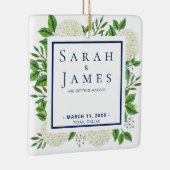 White Hydrangeas Waterverf Wedding Save the Date Keramisch Ornament (Rechts)