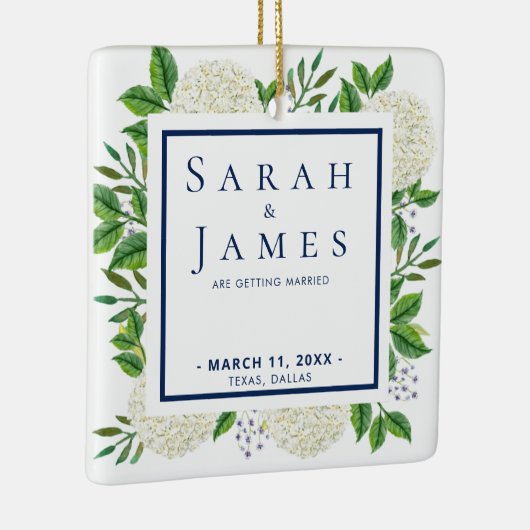 White Hydrangeas Waterverf Wedding Save the Date Keramisch Ornament (Rechts)