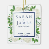 White Hydrangeas Waterverf Wedding Save the Date Keramisch Ornament (Links)