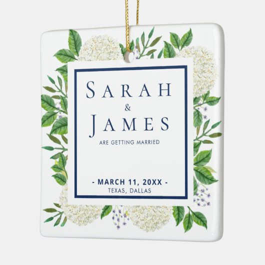 White Hydrangeas Waterverf Wedding Save the Date Keramisch Ornament (Links)