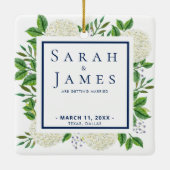 White Hydrangeas Waterverf Wedding Save the Date Keramisch Ornament (Achterkant)