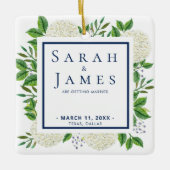 White Hydrangeas Waterverf Wedding Save the Date Keramisch Ornament (Voorkant)