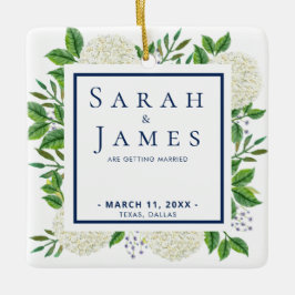 White Hydrangeas Waterverf Wedding Save the Date Keramisch Ornament