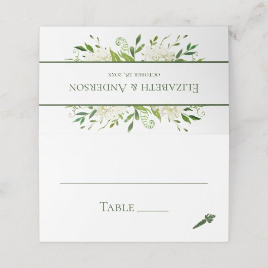 White Hydrangeas Wedding Plaatskaartje (Buitenkant ongevouwen)