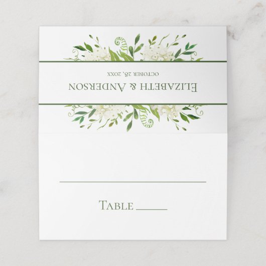 White Hydrangeas Wedding Plaatskaartje (Buitenkant ongevouwen)