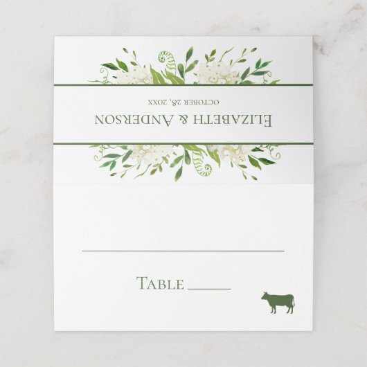 White Hydrangeas Wedding Plaatskaartje (Buitenkant ongevouwen)