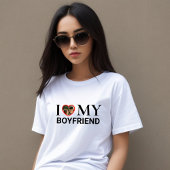 White I Love My Boyvriend Photo Heart T-Shirt