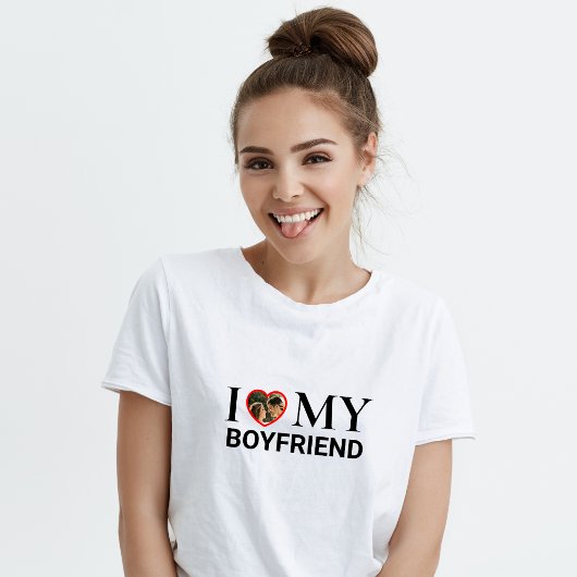 White I Love My Boyvriend Photo Heart T-Shirt