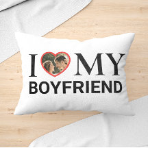 White I love My Boyvriend Your Photo Heart Lumbar