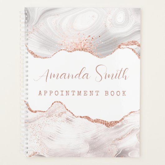 White I Rose Gold Glitter Agate Appointment Book Planner (Voorkant)
