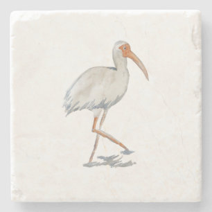 White Ibis Painting Coastal Decor Stenen Onderzetter