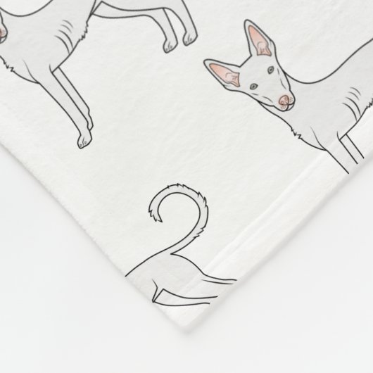 White Ibizan Hound Smooth Coat Cartoon Dog Patroon Fleece Deken (Hoek)