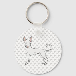 White Ibizan Hound Smooth Coat Cartoon Dog & Paws Sleutelhanger