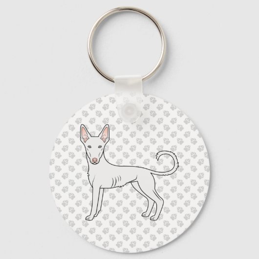 White Ibizan Hound Smooth Coat Cartoon Dog & Paws Sleutelhanger (Voorkant)