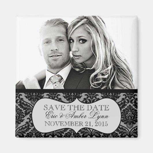 White Ice Lavish Damask Save the Date Magnet (Voorkant)