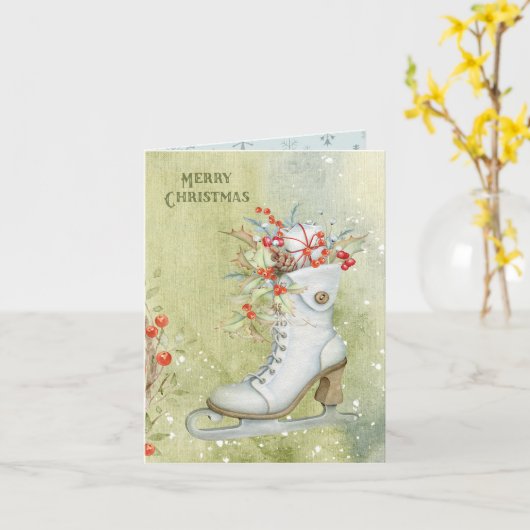 White Ice Schaats Kerst Kaart (Gele Bloem)
