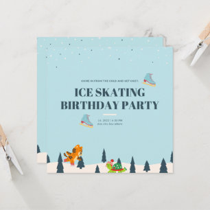 White Ice Skating Birthday Party Snow Invitation Kaart