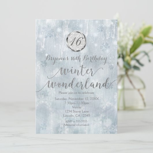 White Ice Snowflakes Winter Wonderland Uitnodiging (Staand voorkant)