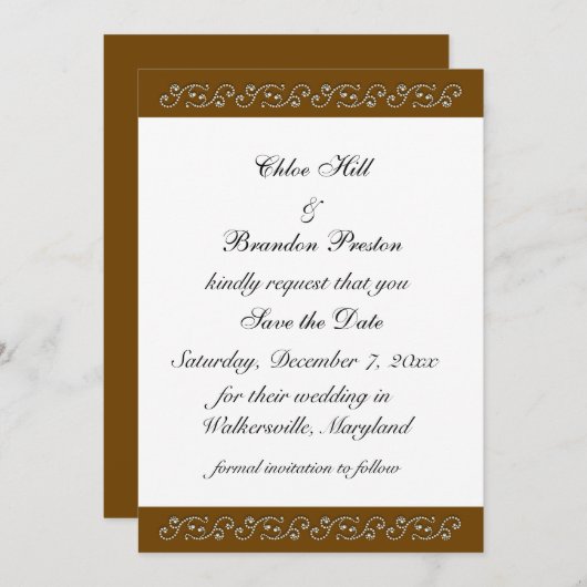 White Icing op chocolade Save the Date (Voorkant / Achterkant)