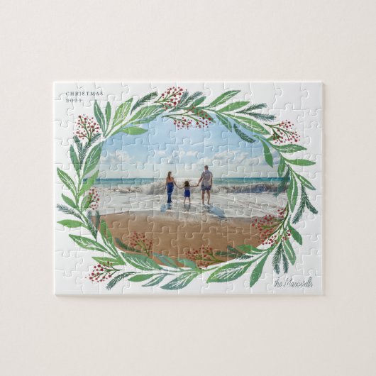 White Illustrated Leaf Wreath Foto Frame Legpuzzel (Horizontaal)