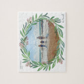 White Illustrated Leaf Wreath Foto Frame Legpuzzel (Verticaal)