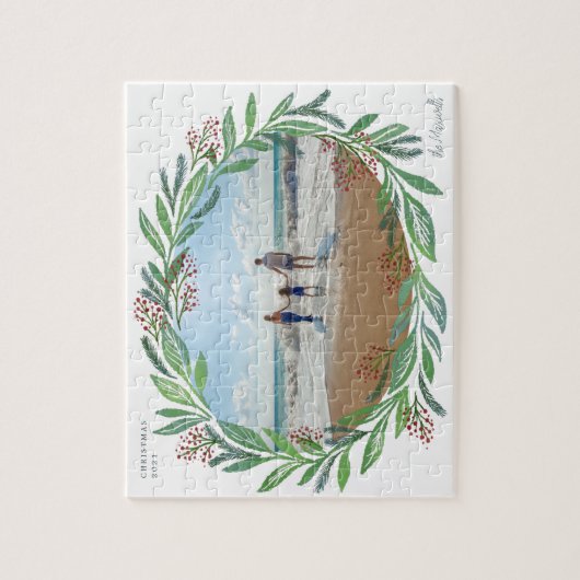 White Illustrated Leaf Wreath Foto Frame Legpuzzel (Verticaal)