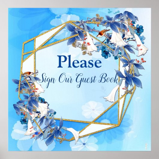 White Illustrated Waterverf Moonflower Guest Book Poster (Voorkant)