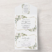 White Imperial Lilies Gold Gold Lijst Wedding All In One Uitnodiging (Binnen)