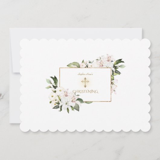 White Imperial Lily Roos Foto Girl Christening Kaart (Achterkant)