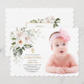 White Imperial Lily Roos Foto Girl Christening Kaart (Voorkant / Achterkant)
