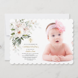 White Imperial Lily Roos Foto Girl Christening Kaart