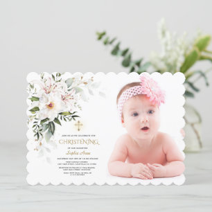 White Imperial Lily Roos Foto Girl Christening Kaart