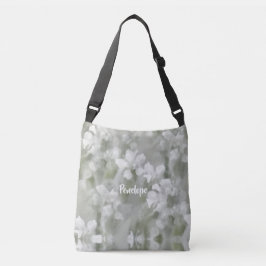 White Impressionist Botanical Art met naam Crossbody Tas