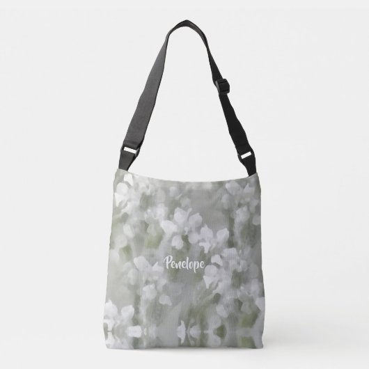 White Impressionist Botanical Art met naam Crossbody Tas (Voorkant)