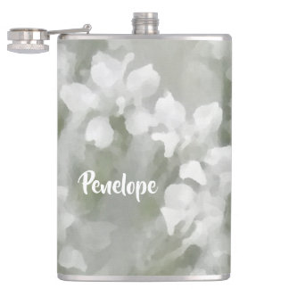 White Impressionist Botanical Art met naam Heupfles