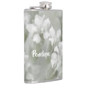 White Impressionist Botanical Art met naam Heupfles (Rechts)